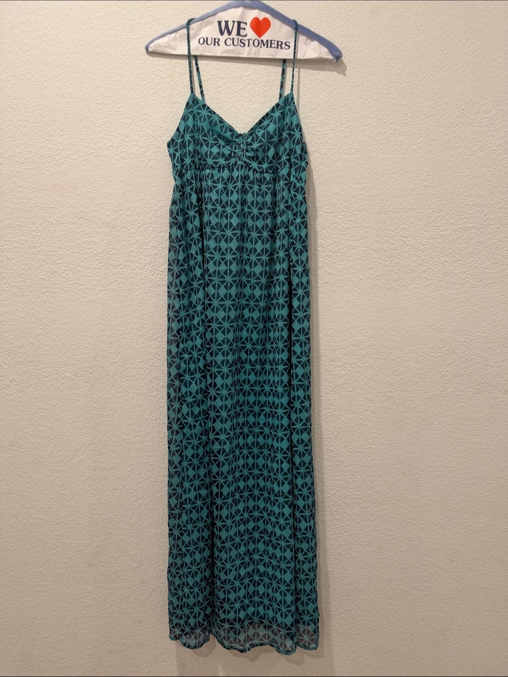 Roxy Teal Geometric Print Spaghetti-Strap Maxi Dress